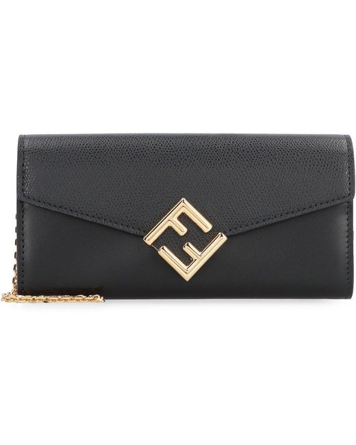 Fendi Black Two-toned Ff Diamonds Continental Wallet