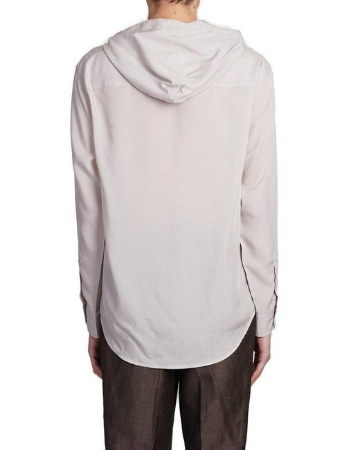 Emporio Armani Gray Semi-sheer Hooded Buttoned Shirt for men