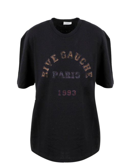 Saint Laurent Black Rive Gauche Printed Crewneck T-shirt