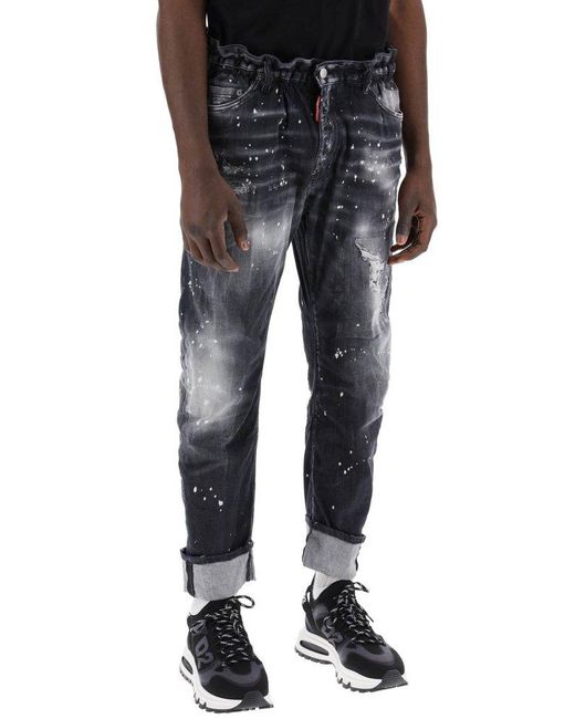 DSquared² Gray Big Brother Distressed Turn-up Hem Jeans for men
