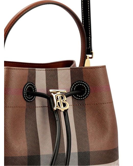 Burberry Multicolor Logo Plaque Checked Drawstring Shoulder Bag