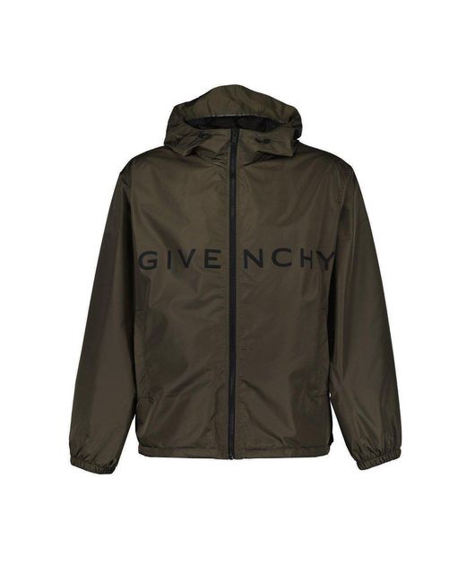 Givenchy Green Logo Printed Hooded Windbreaker for men