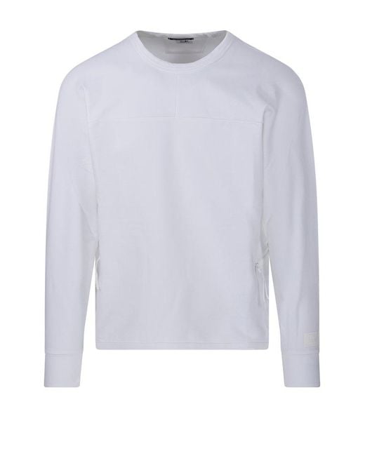 C P Company White Logo Patch Crewneck Sweatshirt for men