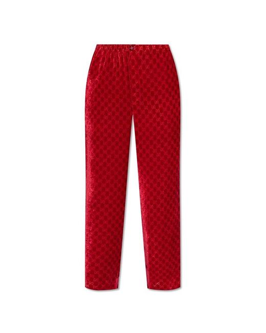 Gucci Red Monogrammed Velvet Trousers