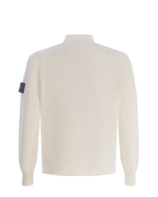 Stone Island White Logo Patch Zipped High-neck Sweatshirt for men