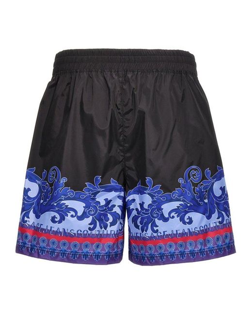 Versace Blue Print Nylon Bermuda Shorts for men