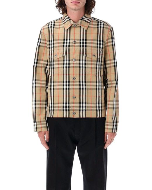 Burberry Blue Checked Long Sleeved Jacket for men