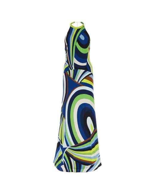 Emilio Pucci White Iride-print Halterneck Maxi Dress