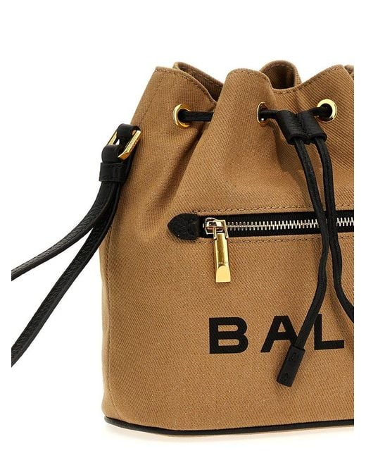 Bally Brown Logo Printed Bar Mini Bucket Bag