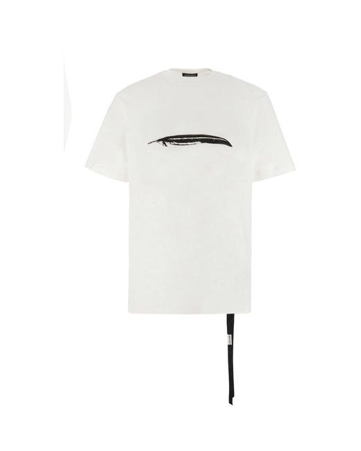 Ann Demeulemeester White Motif Printed Crewneck T-shirt for men