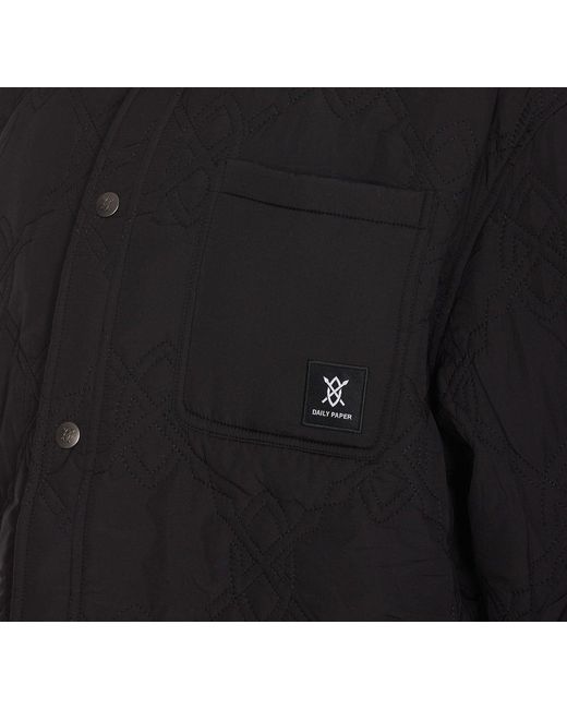 Daily Paper Black Rajub Logo Patch Quilted Overshirt for men