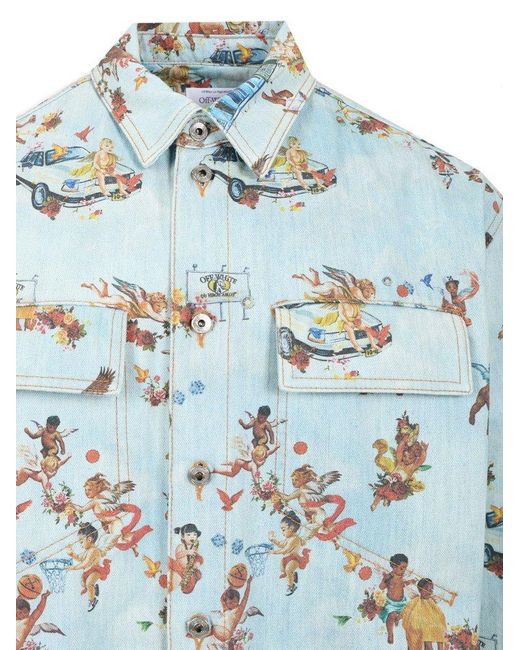 Off-White c/o Virgil Abloh Blue Fresco Print Denim Shirt for men