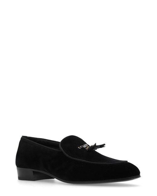 Gucci Black Tassel Detailed Velvet Loafers for men