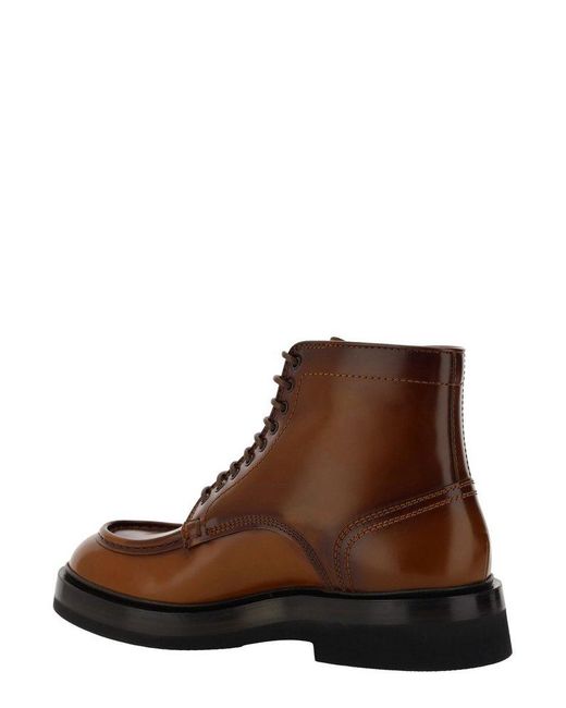 Santoni Brown Round-toe Lace-up Ankle Boots for men