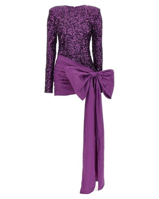 ROTATE BIRGER CHRISTENSEN Purple Oversize-bow Sequinned Minidress