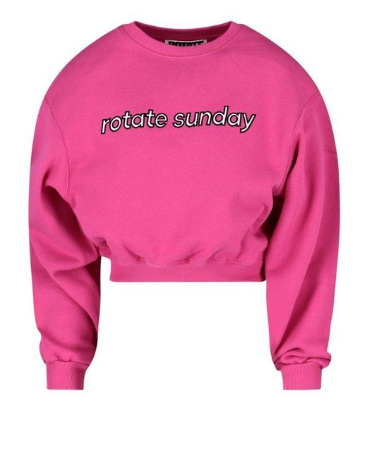 ROTATE BIRGER CHRISTENSEN Pink Logo Embroidered Cropped Sweatshirt