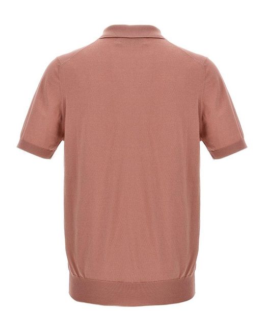 Brunello Cucinelli Pink Knitted Shirt Polo for men