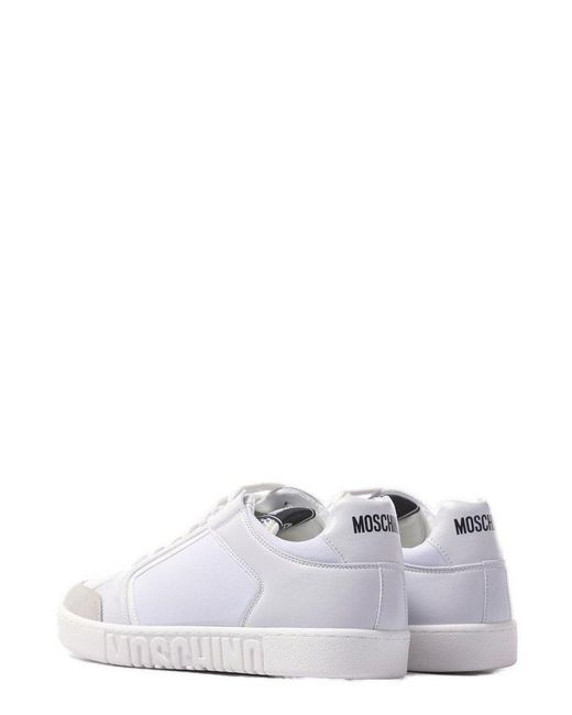 Moschino White Logo Embossed Lace-up Sneakers for men