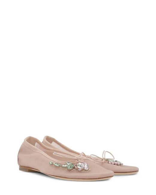 Simone Rocha Pink Embellished Bow Detailed Flat Shoes