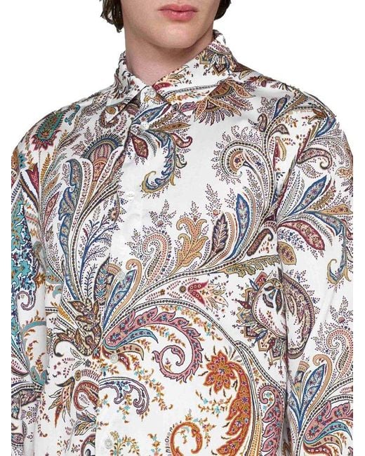 Etro White Paisley Printed Long-sleeved Shirt for men