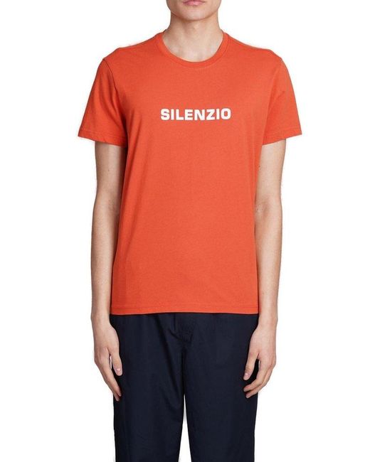 Aspesi Orange Silenzio Printed Crewneck T-shirt for men