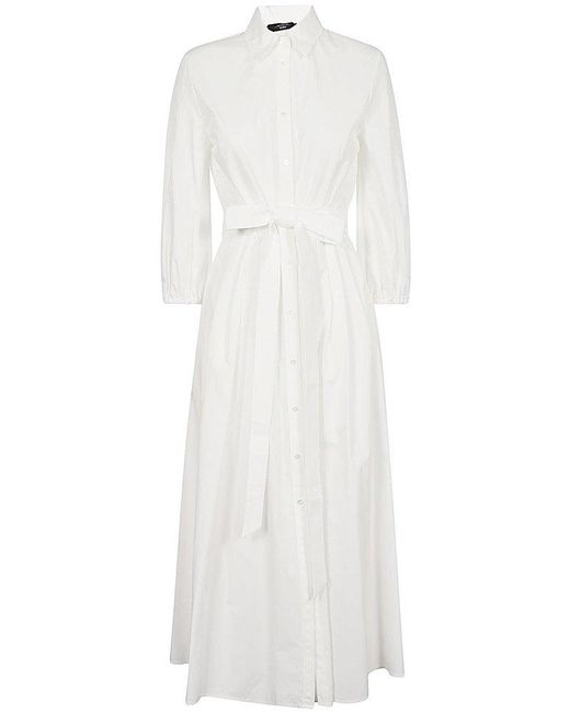 Weekend by Maxmara White Buttoned Belted Shirt Dress