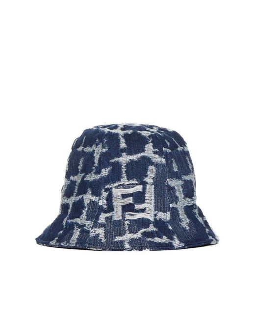 Fendi Blue Ff Denim Bucket Hat for men