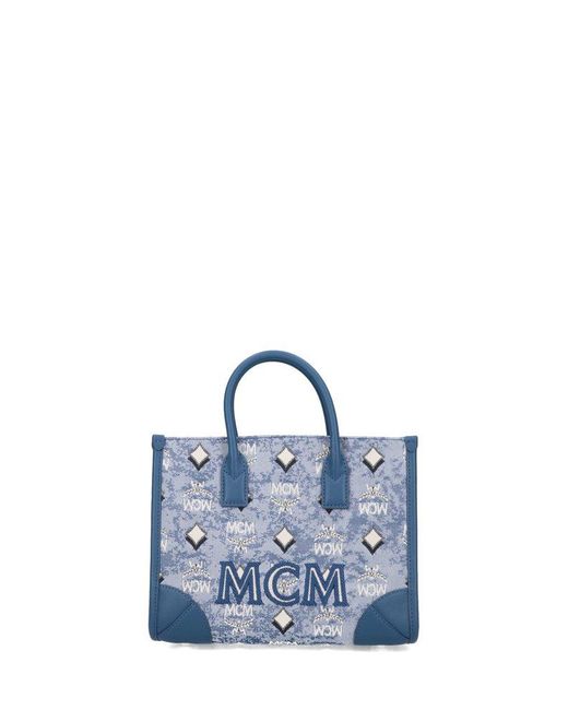 MCM 'münchen' Small Tote Bag in Blue Lyst Canada