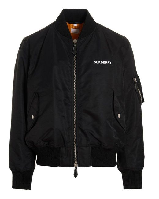 Burberry Synthetic Printed Zipped Bomber Jacket in Black for Men | Lyst