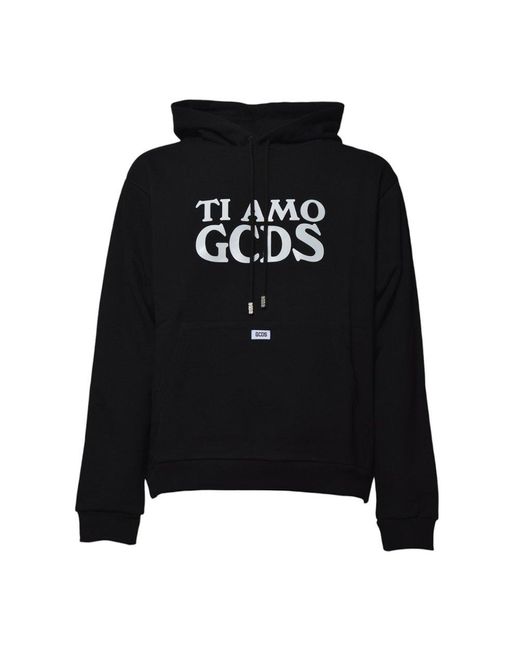 Gcds Black Ti Amo Drawstring Hoodie for men