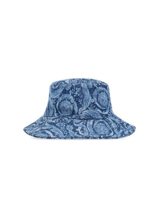 Versace Blue Barocco Pattern Denim Bucket Hat
