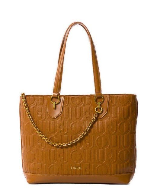 Liu Jo Brown Logo And Chain Shopping Bag