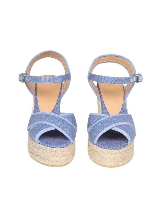 Castaner Blue Blaudell Crossover Strap Wedge Sandals