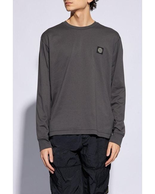 Stone Island Gray T-Shirt With Long Sleeves for men