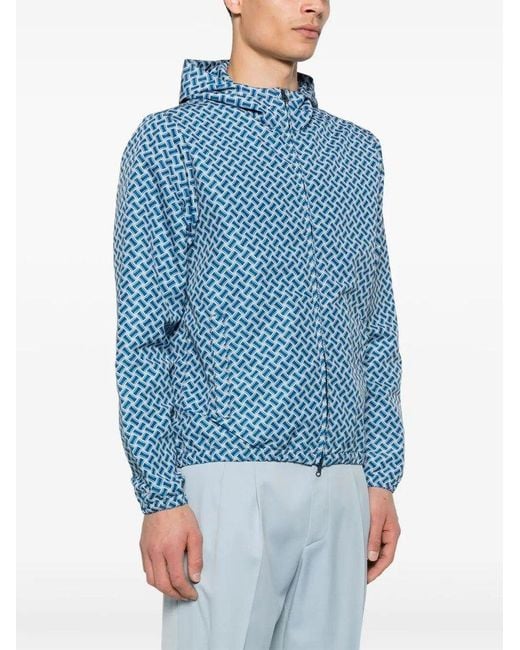 Drumohr Blue Patterned Hooded Jacket for men