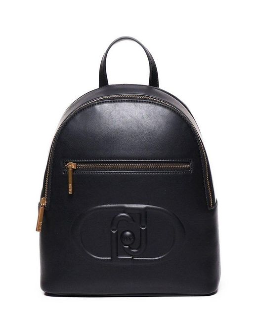 Liu Jo Blue Logo Embossed Top Zipped Backpack