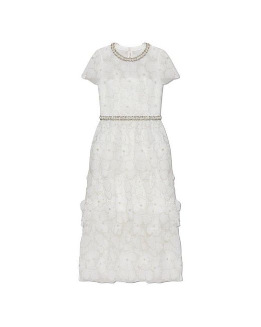 Self-Portrait White Dress With Shimmering Appliqués