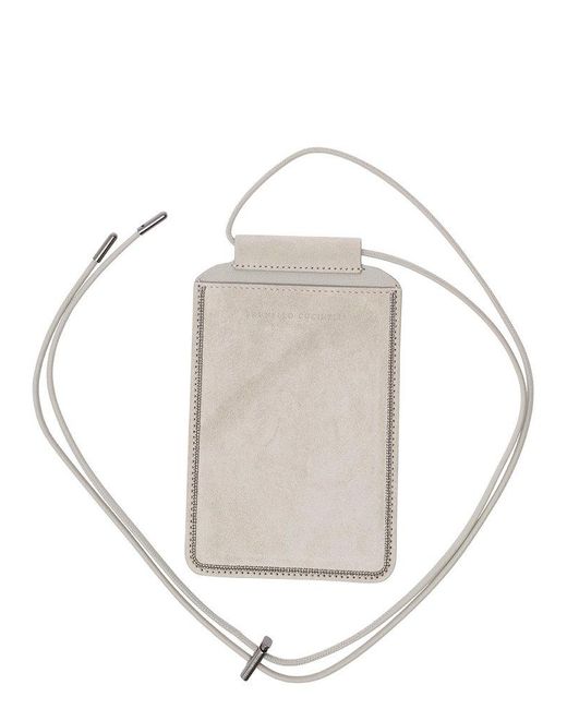 Brunello Cucinelli White Phone-Holder With Shiny Trim And Logo