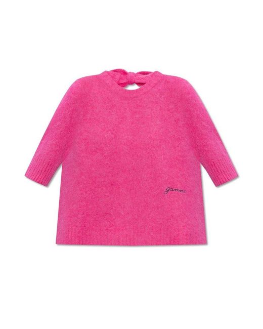 Ganni Pink Sweater With Tie Details,