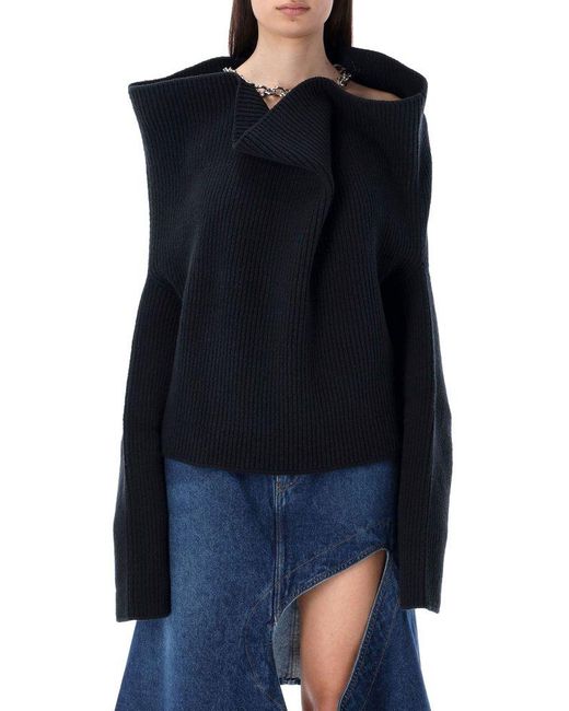 Y. Project Blue Draped Chain Ribbed Sweater