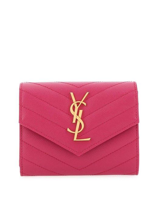 Saint Laurent Pink Monogram Compact Tri Fold Wallet