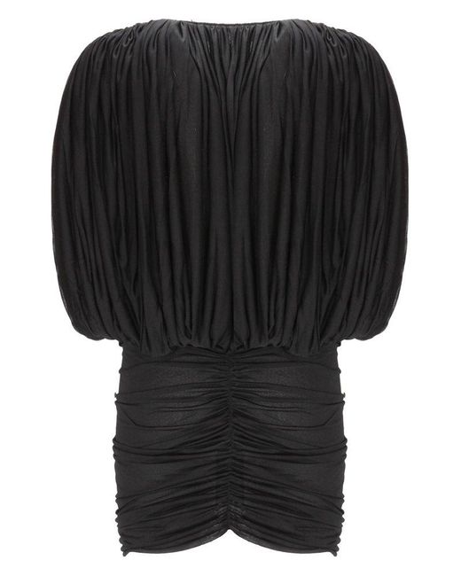 Saint Laurent Black V-neck Draped Dress