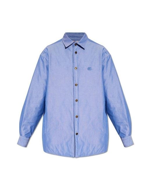 Etro Blue Cotton Jacket With Logo,