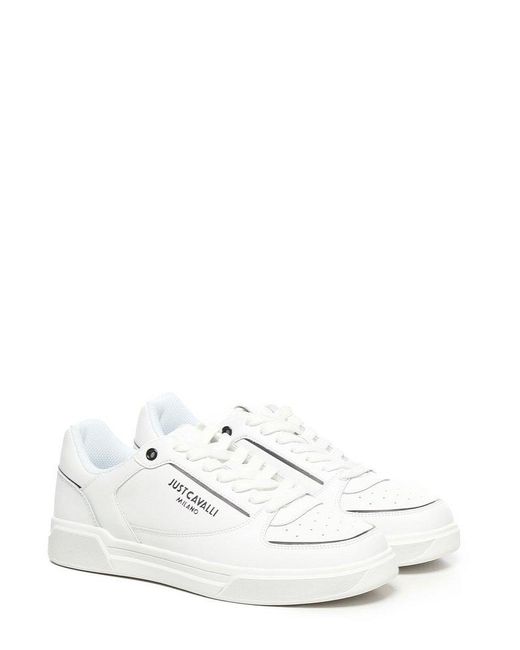 Just Cavalli White Logo Printed Low-Top Sneakers for men