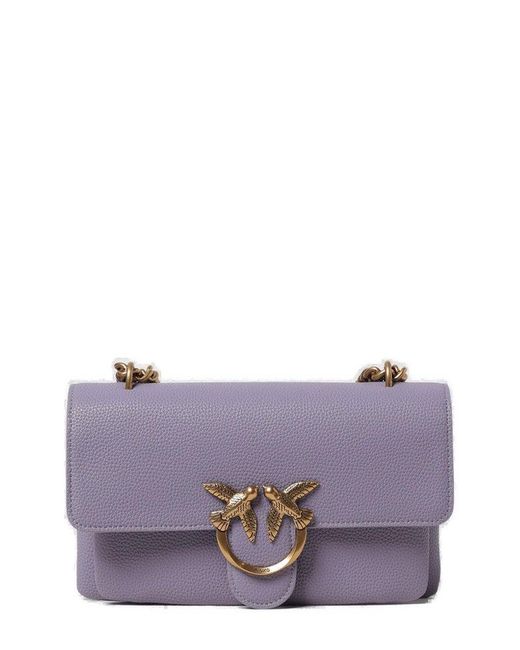 Pinko Purple Logo Plaque Chained Shoulder Bag