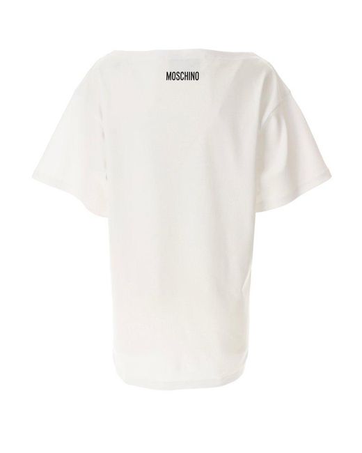 Moschino White Slogan Printed Crewneck T-shirt