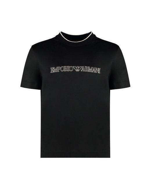 Emporio Armani Black Blend Cotton Crew-Neck T-Shirt for men