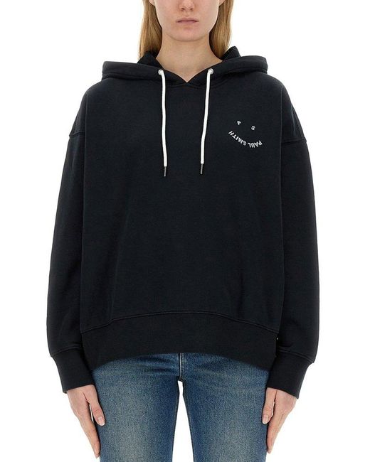 PS by Paul Smith Black Logo Embroidered Drawstring Hoodie