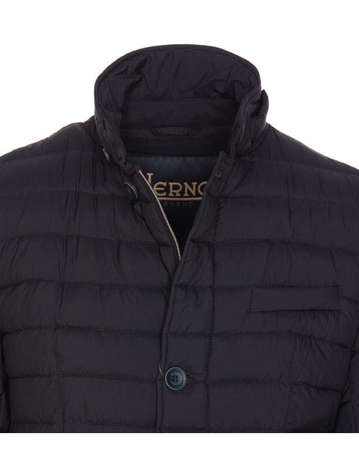 Herno Black Button Fastened Quilted Down Jacket for men