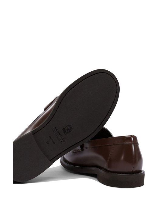 Brunello Cucinelli Brown Precious Clamp Minimal Penny Loafers